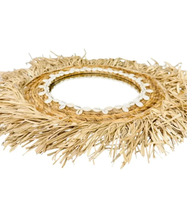 Oglindă rotundă cu ramă din materiale naturale – lucrată manual în Indonezia NMM00180