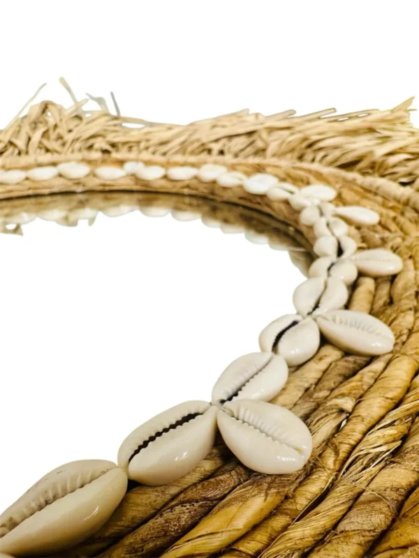 Oglindă rotundă cu ramă din materiale naturale – lucrată manual în Indonezia NMM00180