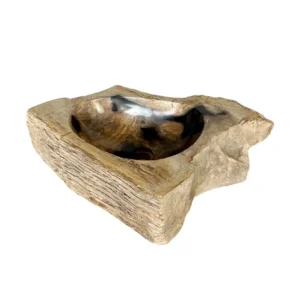 Chiuvetă din lemn pietrificat, sculptată manual, cu finisaj rustic natural