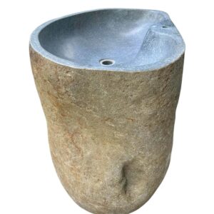 Chiuvetă pedestal din piatră naturală de râu cu interior lustruit și exterior rustic