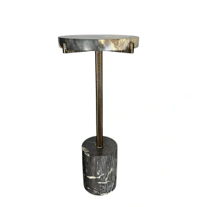 Măsuță de accent din lemn pietrificat cu blat din piatră naturală și bază metalică