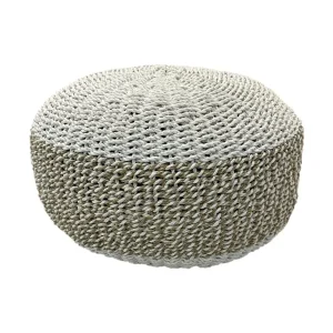 Puf din fibre naturale țesut manual, realizat din materiale ecologice, cu un design rotund țesut.