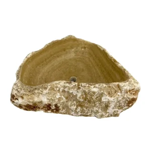 Chiuvetă pentru baie din onix natural, cu interior lustruit și exterior rustic din piatră brută