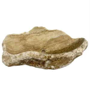 Chiuvetă pentru baie din onix natural, cu interior lustruit și exterior rustic din piatră brută