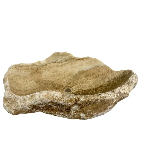 Chiuvetă pentru baie din onix natural, cu interior lustruit și exterior rustic din piatră brută