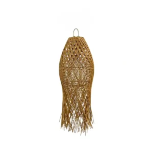 Lampă suspendată rustică realizată manual din materiale naturale cu finisaj învechit pentru interioare rustice.