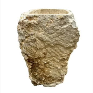 Chiuvetă cu piedestal din marmură, realizată manual din piatră naturală – chiuvetă de baie cu textură brută și bazin lustruit