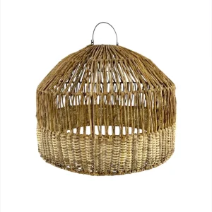 Lampă de tavan suspendată boho din materiale naturale, lucrată manual