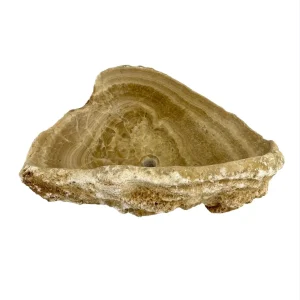 Chiuvetă pentru baie din onix natural, cu interior lustruit și exterior rustic din piatră brută