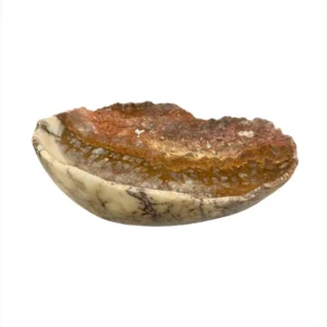 Bol din onix natural lucrat manual, cu finisaj lustruit și nuanțe calde de bej