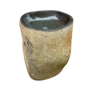 Chiuvetă pedestal din piatră naturală de râu cu interior lustruit și exterior rustic