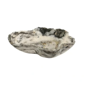 Bol din onix natural realizat manual, cu finisaj lustruit și nuanțe de alb și gri