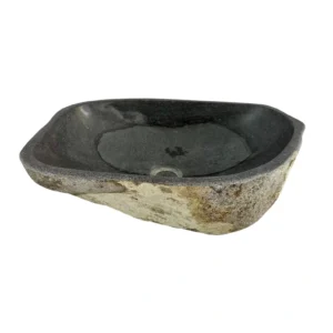 Chiuvetă din piatră de râu realizată manual, cu interior lustruit și finisaj exterior natural – lavoar unic din piatră organică.