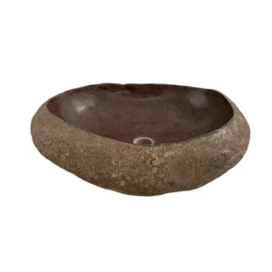 Chiuvetă din piatră de râu realizată manual, cu interior lustruit și finisaj exterior natural – lavoar unic din piatră organică.