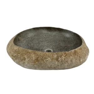 Chiuvetă din piatră de râu realizată manual, cu interior lustruit și finisaj exterior natural – lavoar unic din piatră organică.