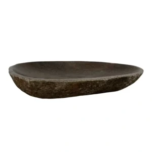 Tavă din piatră naturală de râu realizată manual, cu interior lustruit și exterior texturat