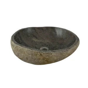 Chiuvetă din piatră de râu realizată manual, cu interior lustruit și finisaj exterior natural – lavoar unic din piatră organică.