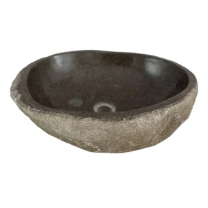 Chiuvetă din piatră de râu realizată manual, cu interior lustruit și finisaj exterior natural – lavoar unic din piatră organică.