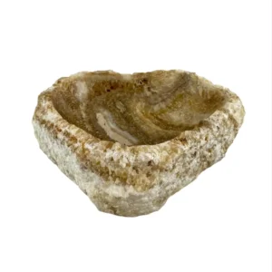Bol din onix natural lucrat manual, cu finisaj lustruit și nuanțe calde de bej