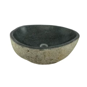 Chiuvetă din piatră de râu realizată manual, cu interior lustruit și finisaj exterior natural – lavoar unic din piatră organică.