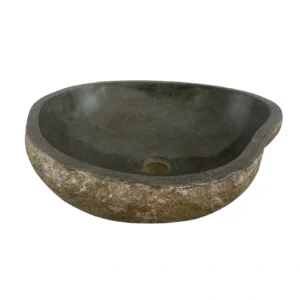 Chiuvetă din piatră de râu realizată manual, cu interior lustruit și finisaj exterior natural – lavoar unic din piatră organică.