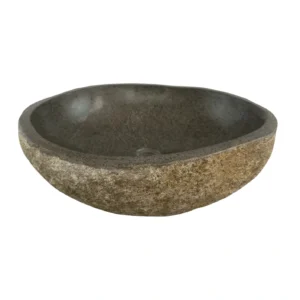 Chiuvetă din piatră de râu realizată manual, cu interior lustruit și finisaj exterior natural – lavoar unic din piatră organică.