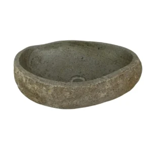 Chiuvetă din piatră de râu realizată manual, cu interior lustruit și finisaj exterior natural – lavoar unic din piatră organică.
