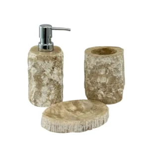 Set de accesorii pentru baie din onix natural, realizat manual, cu dozator pentru săpun, suport pentru periuțe de dinți și savonieră