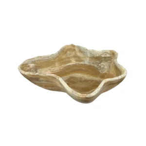 Bol din onix natural realizat manual, cu finisaj lustruit și nuanțe de alb și maro
